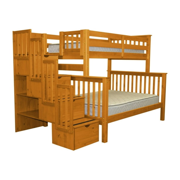 Bedz King Stairway Bunk Beds Twin over Full with 4 Drawers in the Steps