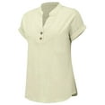 thumbnail image 5 of Summer Women's Cotton Tee Shirts Plain Basic Tunic Tops Henley Neck Shirts Short Sleeve Blouse Pullover Sweater Tunics Linen T-Shirt Loose Fitt Button T Shirts Dressy Work Outfits with Pockets, 5 of 5