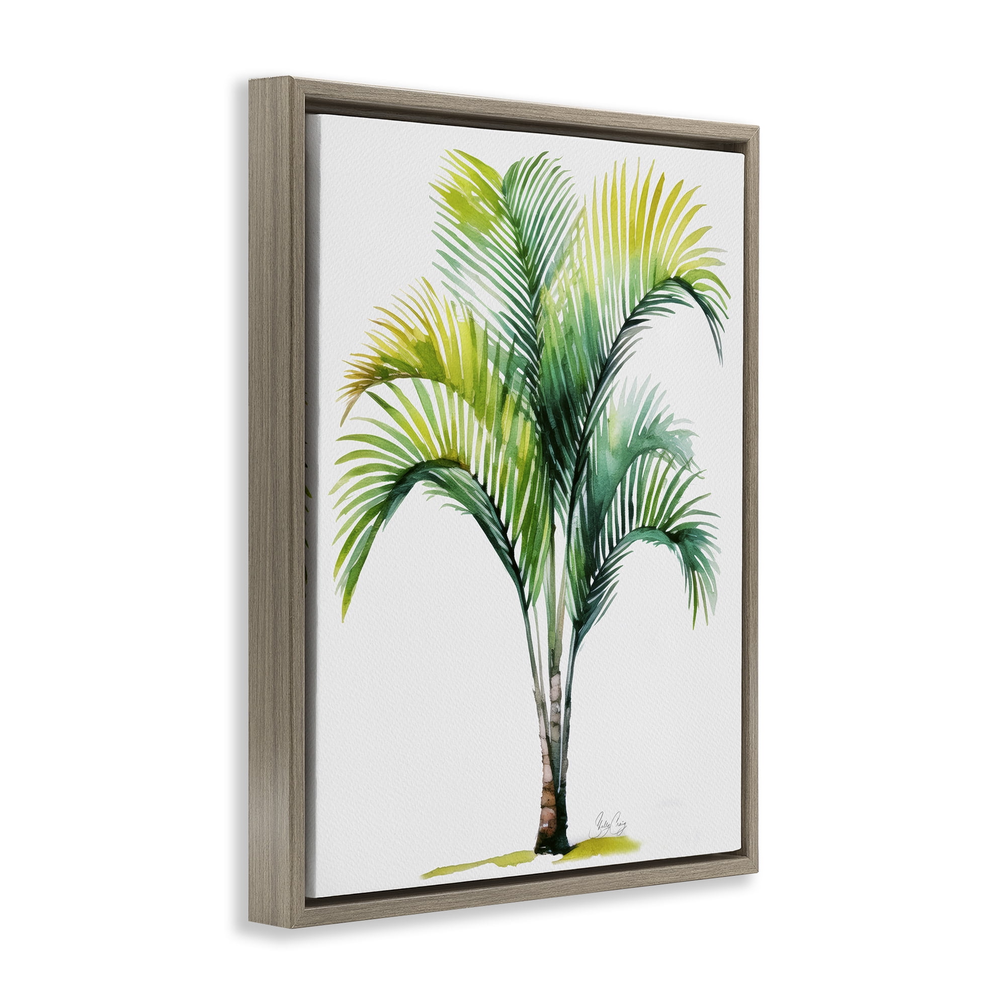 Stupell Industries Coastal Canopy Palm Tree Brown Framed Floater Canvas Wall Art, design by Shelly Craig