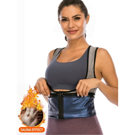 SAYFUT Women Sauna Sweat Vest Polymer Slimming Workout Sauna Tank Top Shapewear for Weight Loss Black/Gray