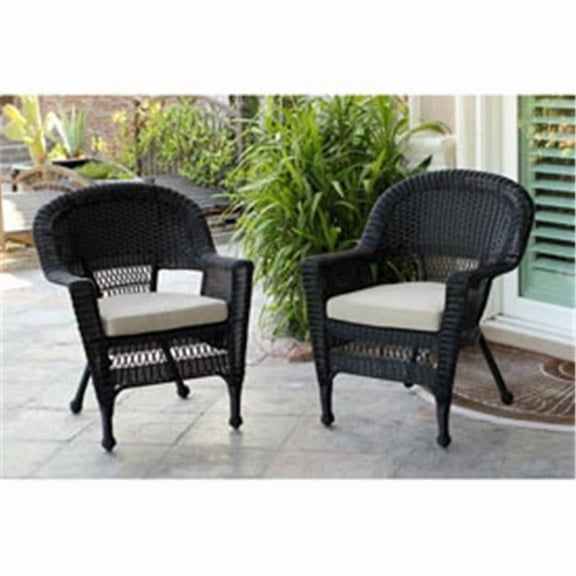 W00207-4-C-FS006-CS Black Wicker Chair with Tan Cushion - Set of 4