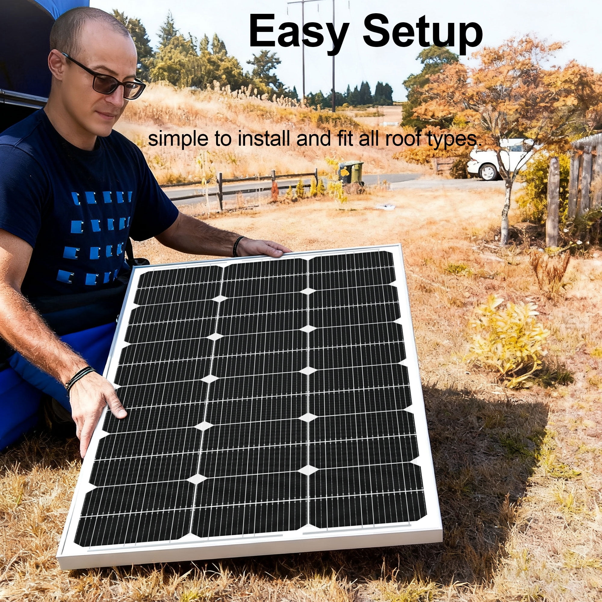 Amobro N-Type 100 Watt Solar Panel 12V, 25% High-Efficiency, Solar Panel for Power Station, RV, Cabin, Off-Grid Applications