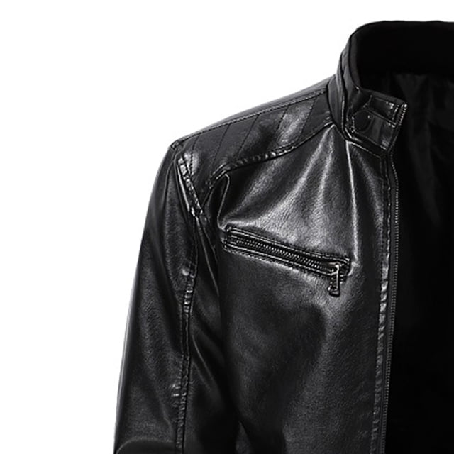 CEHVOM Men's Leather Plus Fleece Jacket, Motorcycle Jacket, Warm Leather Jacket