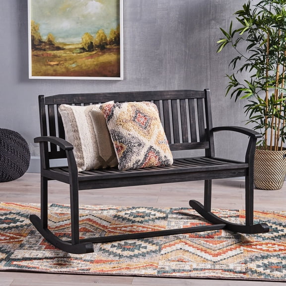 Wood Rocking - Dark Grey Finish Style For A Tranquil Outdoor Space Seat Calming Patio Time
