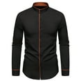 thumbnail image 2 of Blusa y camisa de manga larga con cuello alto para hombre, informal, lisa, a la moda, con botones, de poliéster, 2 of 7