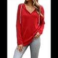 thumbnail image 2 of Sudadera con Capucha y Cordón para Mujer, Suéter Holgado de Larga, Talla Grande Rojo XXL, 2 of 9