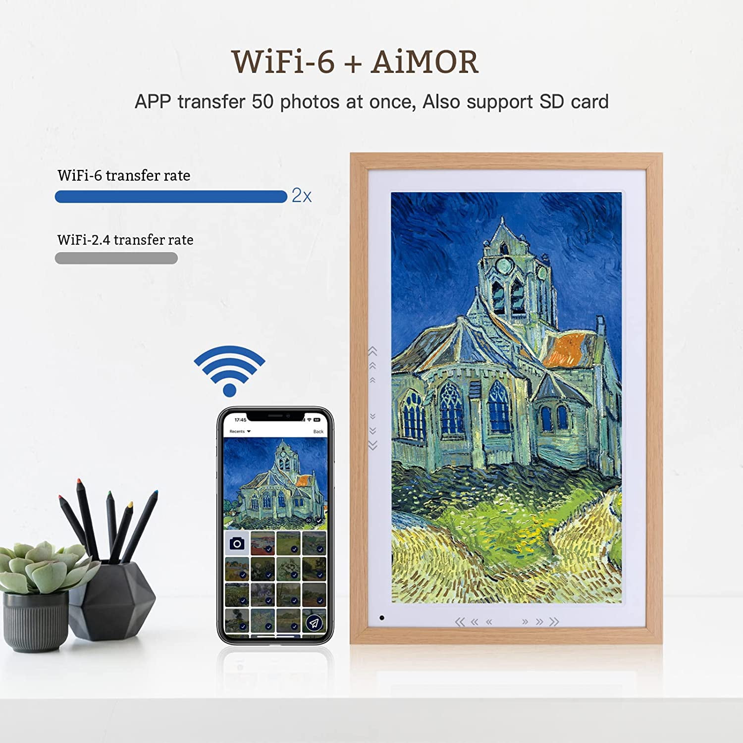 AEEZO 21.5 inch Large Digital Photo Frame with 1080P IPS FHD Non-Touch Screen,32GB Smart WiFi Picture Frame with Swivel Mount Share Photos and Videos Instantly via Aimor App