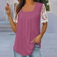 thumbnail image 2 of LYXSSBYX Blouses for Women Short Sleeve Women's Fall and Summer Sexy Short Sleeved Neck Solid Color Lace Patchwork T-Shirt Top, 2 of 5