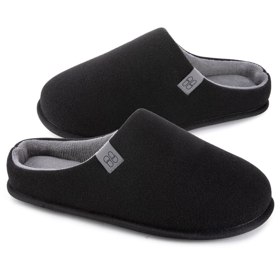 Home Top Men's Wool-Like Slip-on Slippers with Coral Fleece Lining and Non-Slip Sole Midnight Black,7-8 US