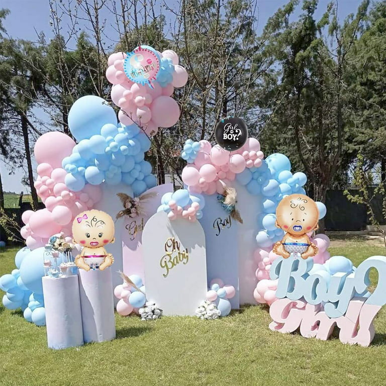 Baby Gender Reveal Decorations Set - Boy or Girl Balloons & Pink