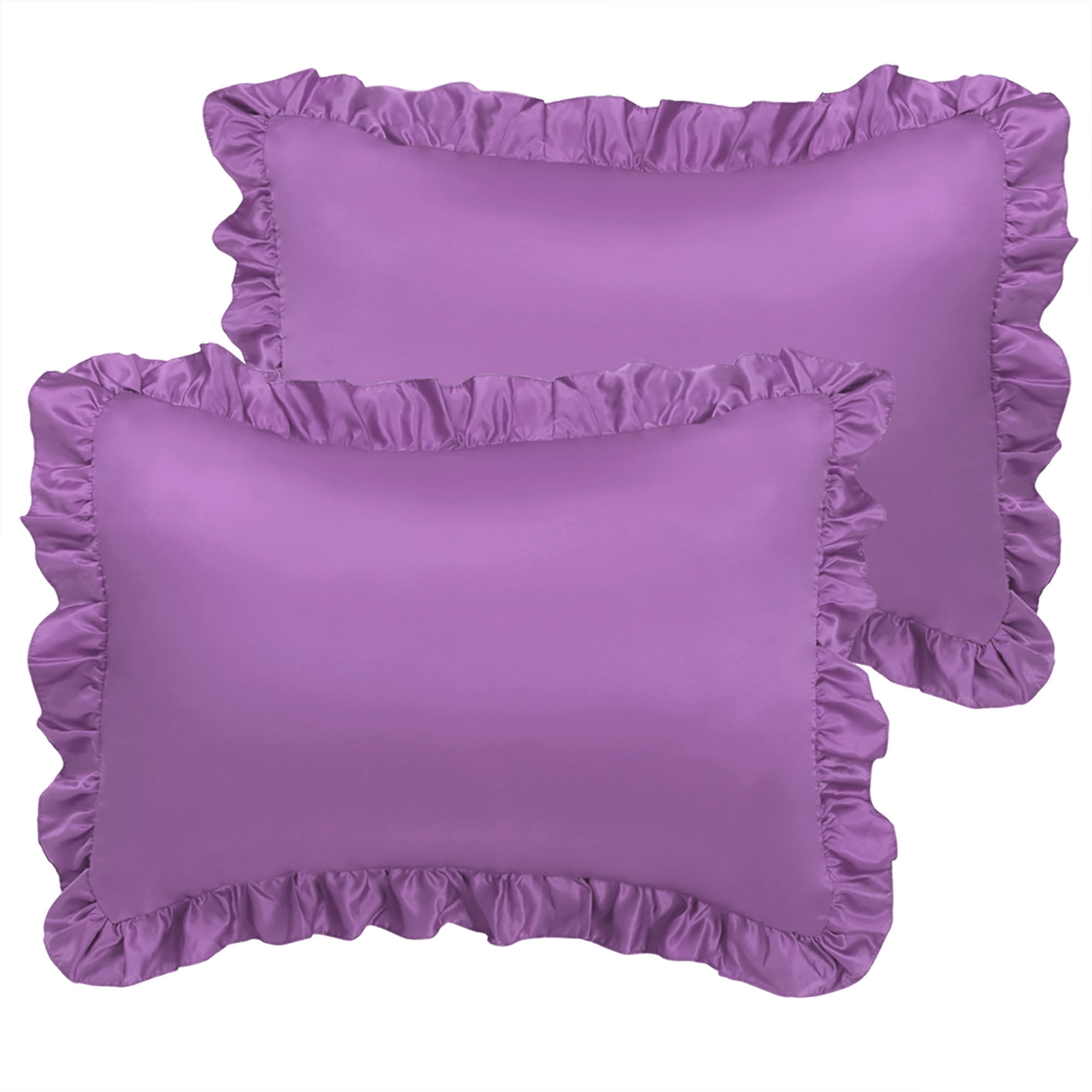 Piccocasa Ruffled Silky Satin King Pillowcases 2pcs 20x36 inch Purple