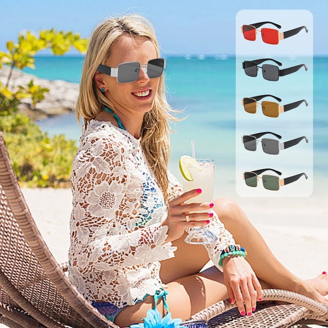 Gafas de sol de montura metálica - visera de fiesta de moda de pierna ancha - Lentes de plástico con protección UV - Rojo, plata, gris, verde - 15x4x14,7 cm