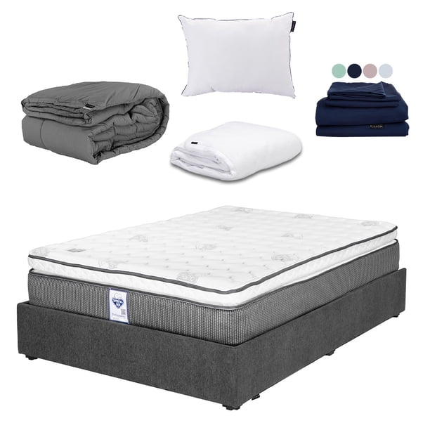 Colchón Matrimonial Phantom + Base Cama + Almohada One + Protector Cloud + Sábanas Softy + Edredón Homy