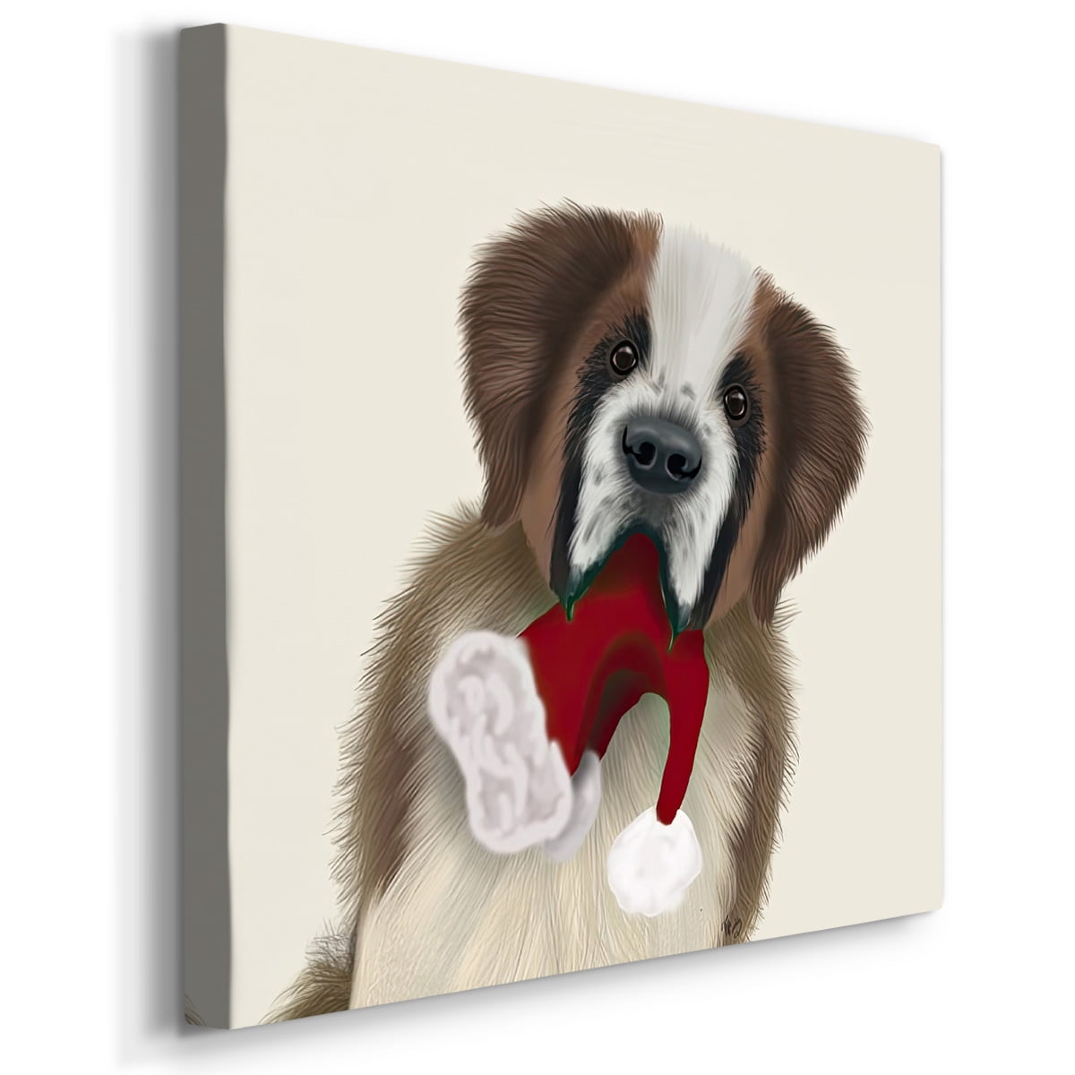St Bernard and Christmas Hat- Gallery Wrapped Canvas