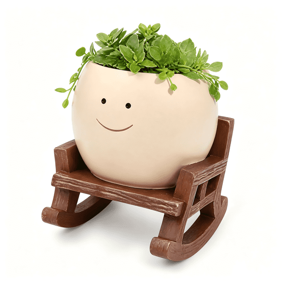 HeartGoods Smiley Face Planter, Rocking Chair Planter Pot for Succulents and Small Cacti, Cute Indoor Decor for Home, Garden, and Office Desk, Creative Funny Flower Pot for Plant Lovers