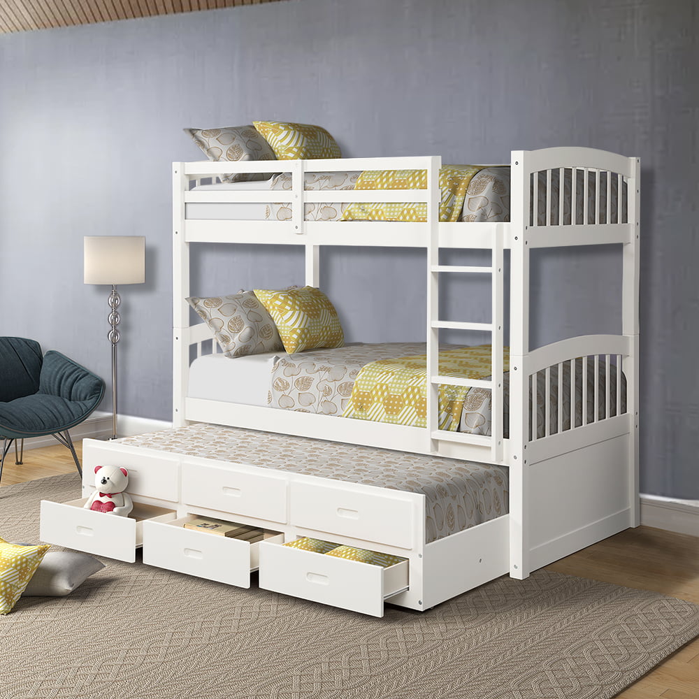 Twin Over Bunk Beds Solid Wood, Triple Bunk Beds With Steps