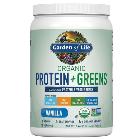 Garden of Life Organic Protein & Greens Powder, Vanilla, 20g Protein, 1.1lb,