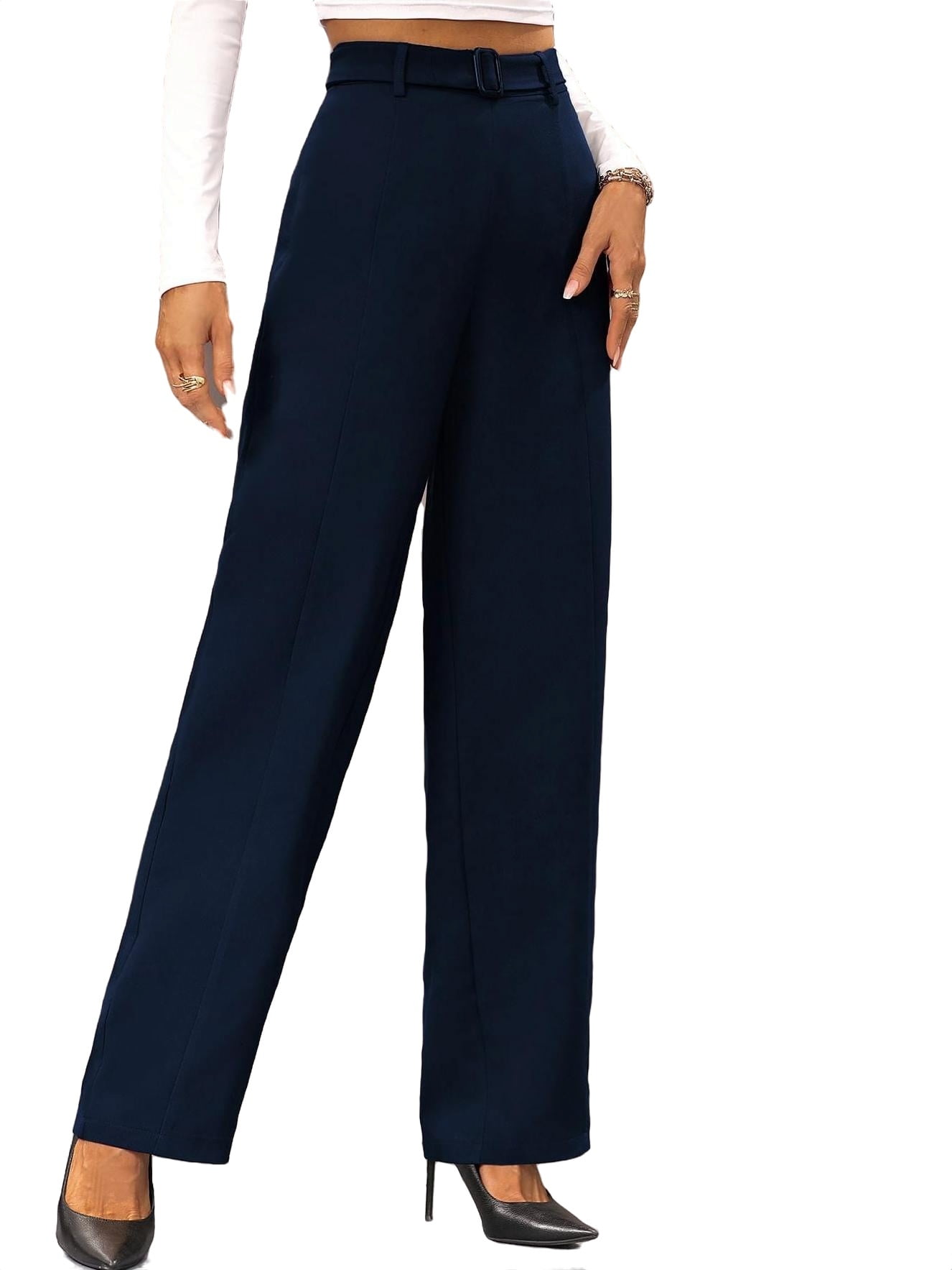 Casual Solid Straight Leg Navy Blue Women's Pants (Women's) - Walmart.com