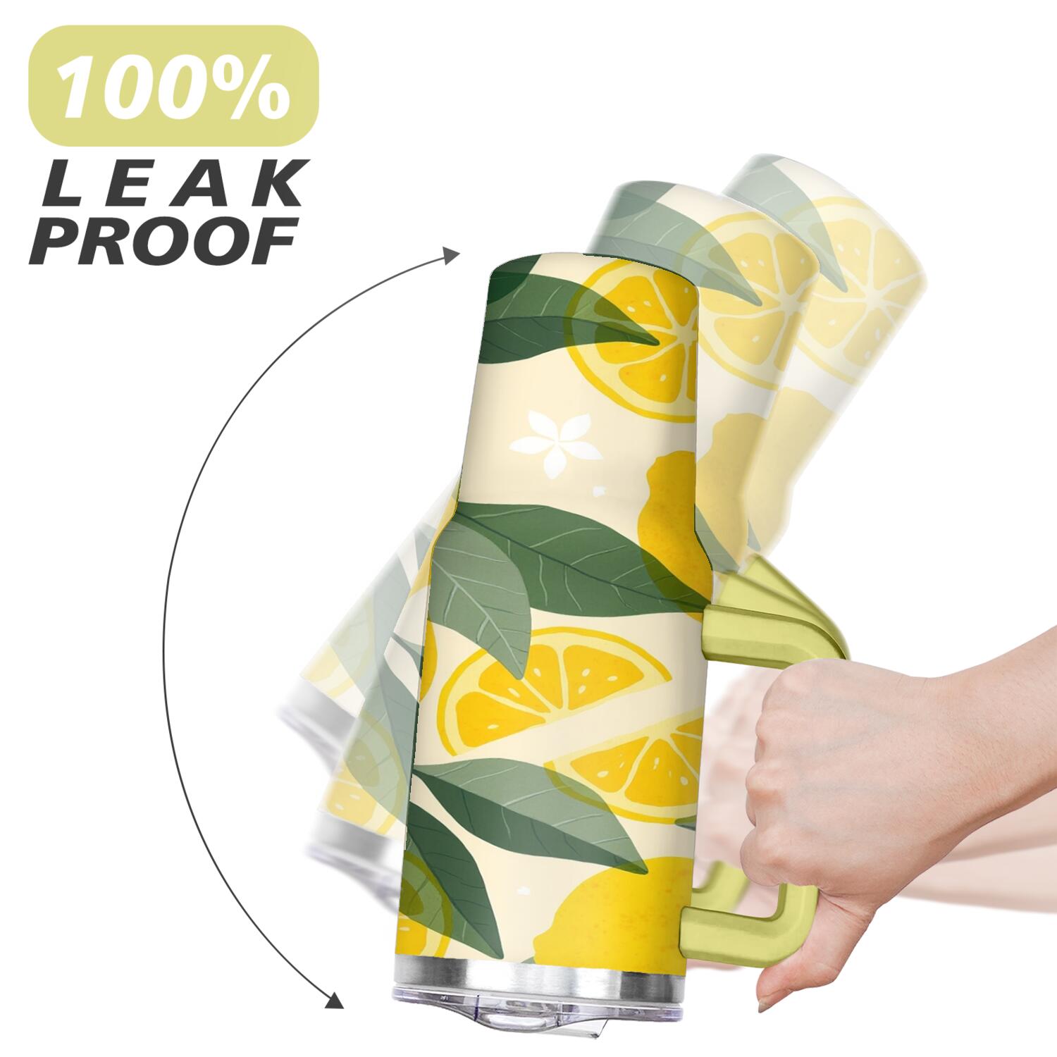 40 oz Lemon Tumbler with Handle Double Wall Vacuum Insulation Water Bottle Gift for Women Men