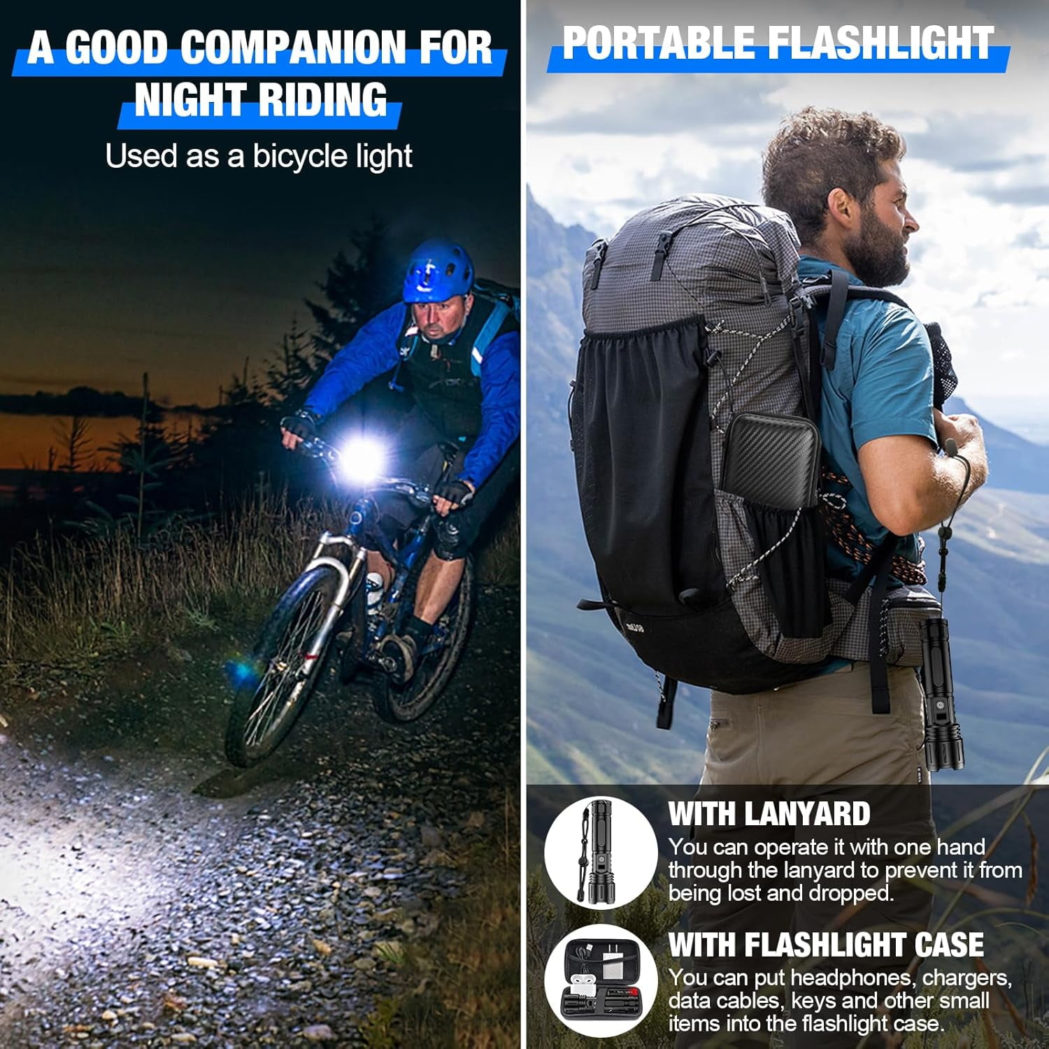 2-Pack 1000 High Lumens Flashlights,Super Bright LED light 5 Modes, Waterproof with Power Display for Outdoor Home Hiking Camping Essentials