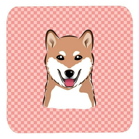3.5 x 3.5 In. Checkerboard Pink Shiba Inu Foam Coasters, Set Of 4