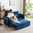thumbnail image 2 of 54" Modern Convertible Sofa Bed with 2 Detachable Arm Pockets, Velvet Loveseat Multi-position adjustable Sofa with Pull Out Bed with Bedhead, 2 Pillows and Living Room, Blue, 2 of 8