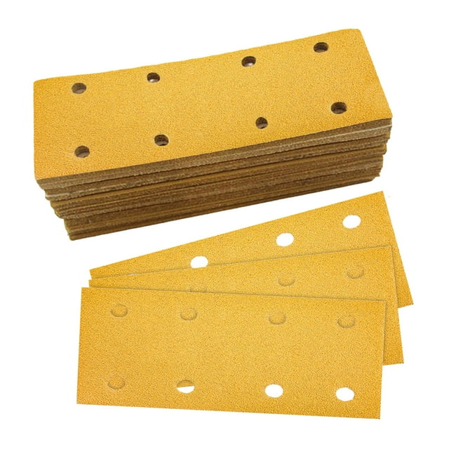 Hoja de lija de gancho y bucle sin polvo 100x, papel de lija antibloqueo, 198x70 mm, papel de lija de gancho y bucle de 8 orificios para caucho, mader 120 granos Sunnimix papel de lija flocado