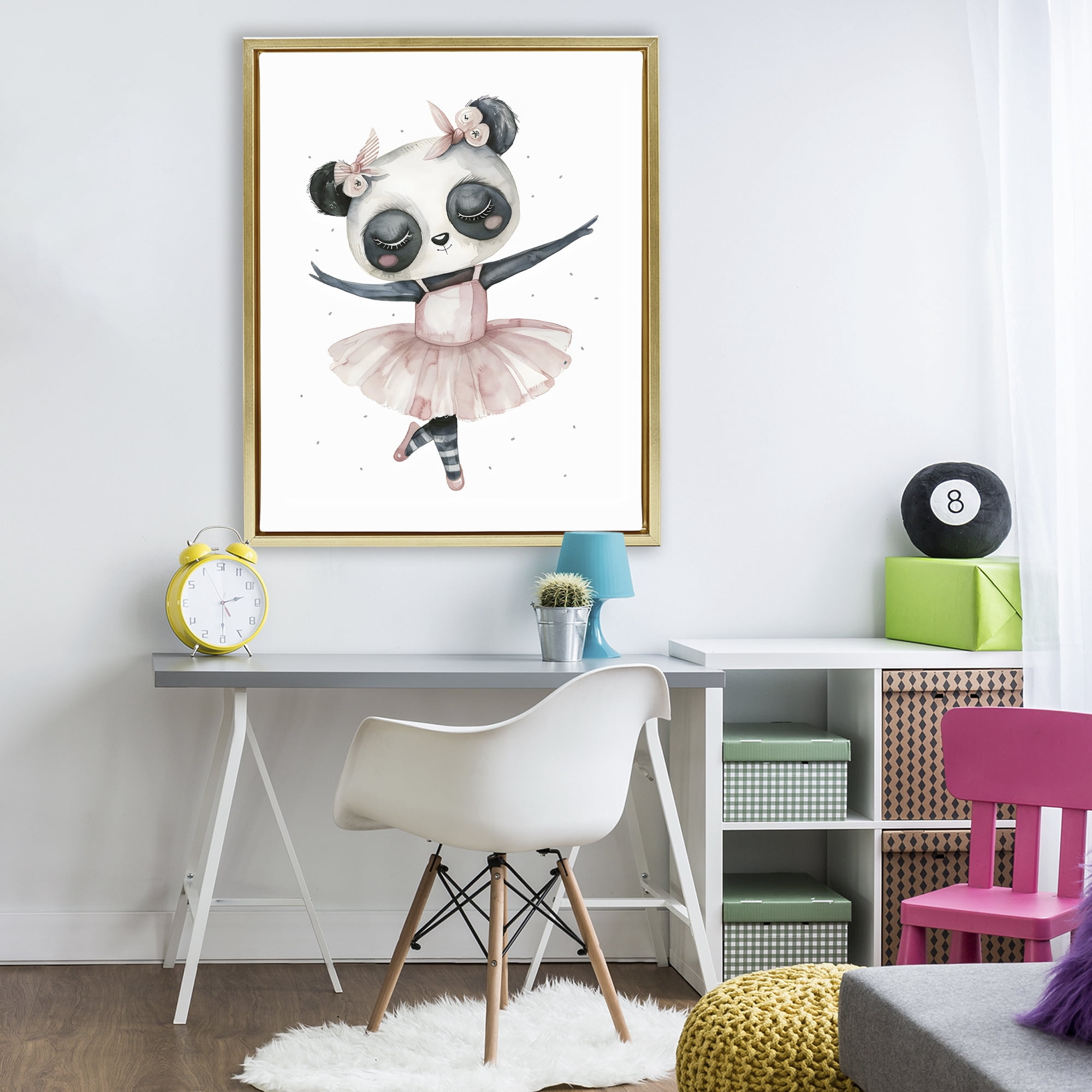 Stupell Industries Ballerina Panda in Pink Tutu Gold Framed Floater Canvas Wall Art, design by LSR Design Studio