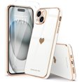 thumbnail image 7 of Love-Heart Luxury Case for Apple iPhone 15 Heart Case, Cute Design Shiny Bling Cover, 3 in 1 Bundle Case with 2 PACK Clear Tempered Glass for Apple iPhone 15 for Women Girls, White, 7 of 7