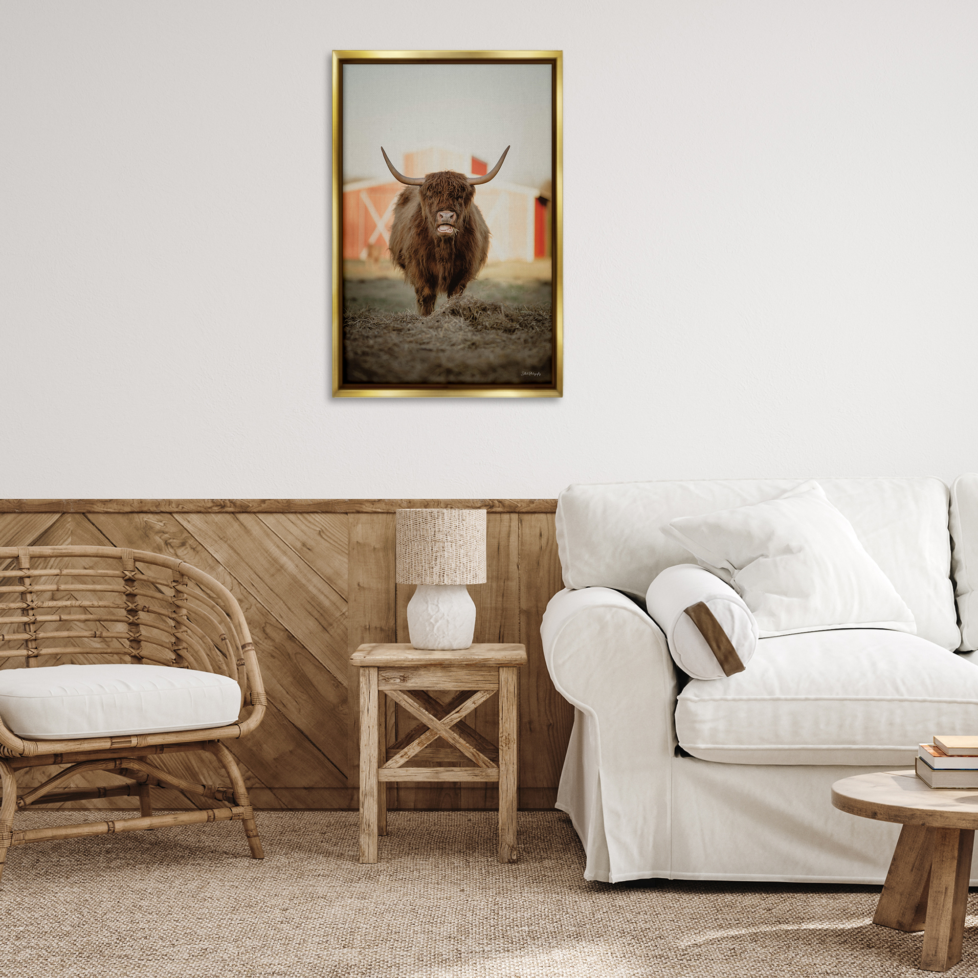 Stupell Industries Cattle on Farm Field Animals & Insects Photography Gold Floater Framed Canvas Art Print Wall Art, 21 x 31