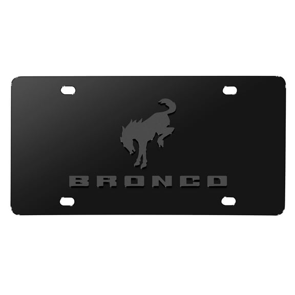 iPick Image for Ford Bronco 3D Dark Gray Logo on Black Stainless Steel License Plate, Official Licensed