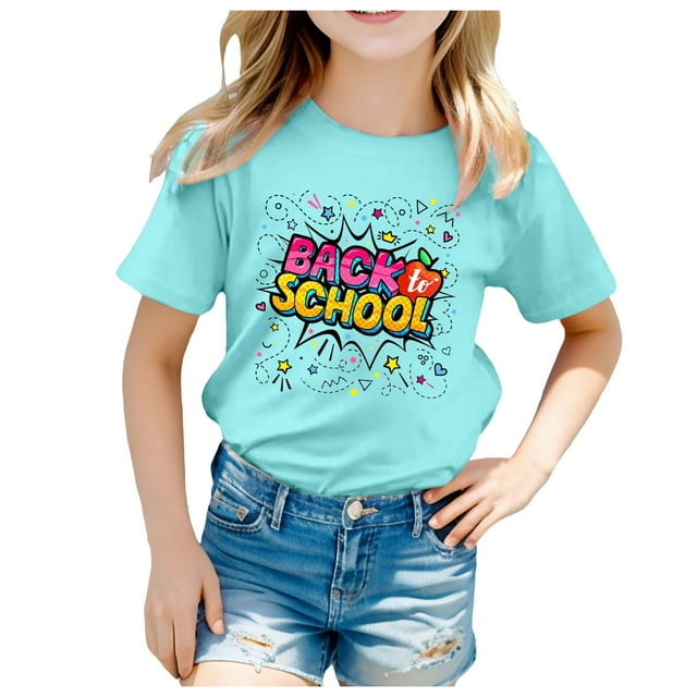 aDJFDGT T-Shirts Chat Enfants Saison Scolaire Rentrée Scolaire Imprimé Décontracté Manches Courtes Haut T-Shirt