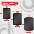thumbnail image 3 of Perlli Baking Pan Set 3-Pc Carbon Steel Bakeware for Kitchen with Red Silicone Handles, 3 of 7
