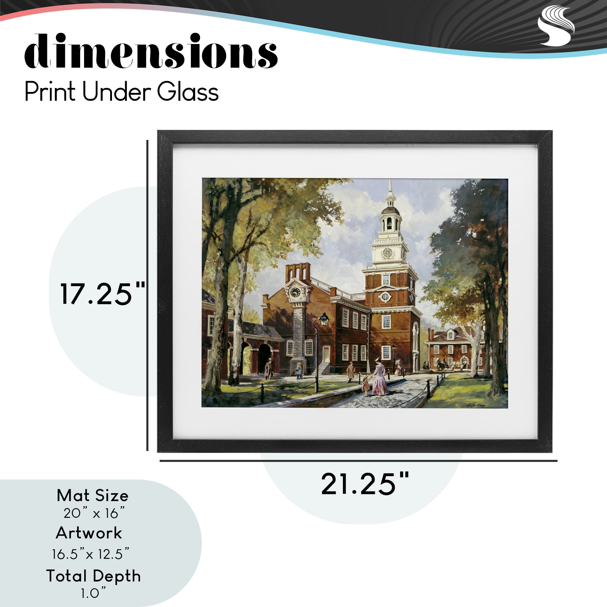 Independence Hall Colonial Times Black Framed Print Under Glass, design by Wind River Studios
