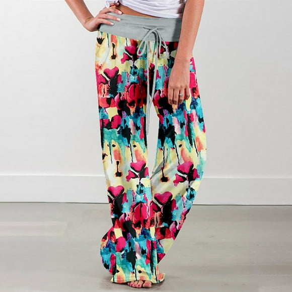 Fankiway Women'S Spring/Summer High Waist Pants Printed Fashion Flower Print Waist Wide Leg Pants Womens Pants Clearance Plus Size Pants for Women Clearance
