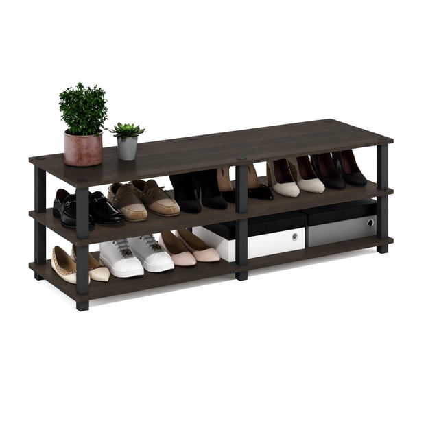 Pemberly Row Turn-S-Tube Wood 3-Tier Shoe Storage Rack in Dark Brown/Black