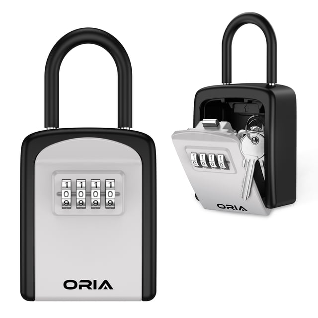 ORIA Key Lock Box, Wall Mounted Key Safe Box, 4 Digit Combination Key Storage Lock Box, 5 Keys Capacity, Silver