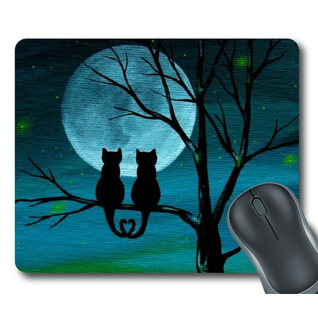 GCKG Cute Cat Moon Night Mouse Pad Personalized Unique Rectangle Gaming Mousepad 9.84