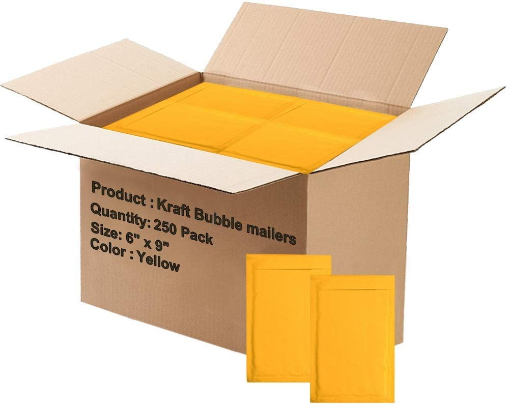 Pack of 250 Kraft Bubble mailers 6x9 Padded envelopes 6 x 9 Kraft Paper