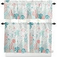 thumbnail image 2 of Kitchen Curtains Set, Teal Red Coastal Kitchen Curtains and Valances Set, Nautical Summer Beach Sea Turtle Coral Rod Pocket Tier Curtains 24 Inch Length for Cafe/Bedroom Windows, 2 of 6