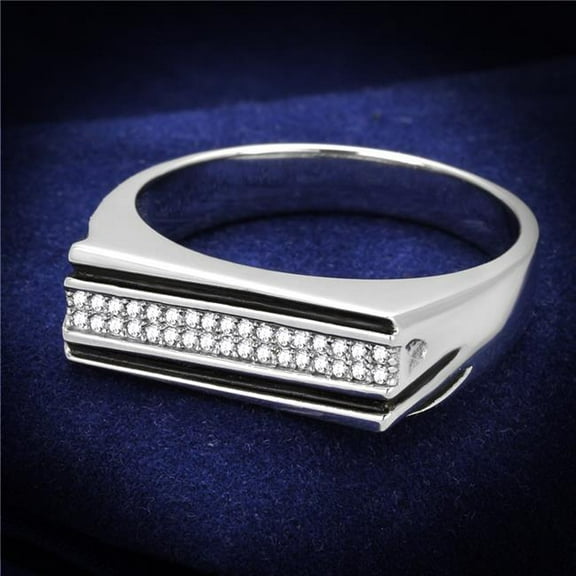 Alamode TS217-11 Men Rhodium 925 Sterling Silver Ring with AAA Grade CZ in Clear - Size 11