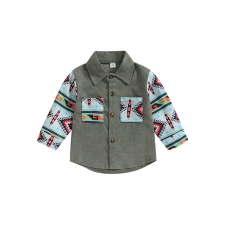 

Qtinghua Infant Toddler Baby Boy Shirt Jacket Vintage Geometric Print Casual Lightweight Corduroy Outwear Fall Clothes Gray 3-4 Years