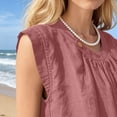 thumbnail image 7 of CQONEPT Womens Sunmmer Tops Cotton Linen Tank Tops Crewneck Loose Casual Sleeveless Summer Vacation Shirts Pink 2XL, 7 of 7