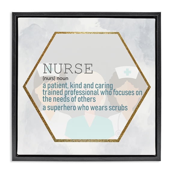 Stupell Industries Eclectic Nurse Definition Superhero Scrubs Black Floating Frame Canvas Art, 18 x 18, by Kim Allen