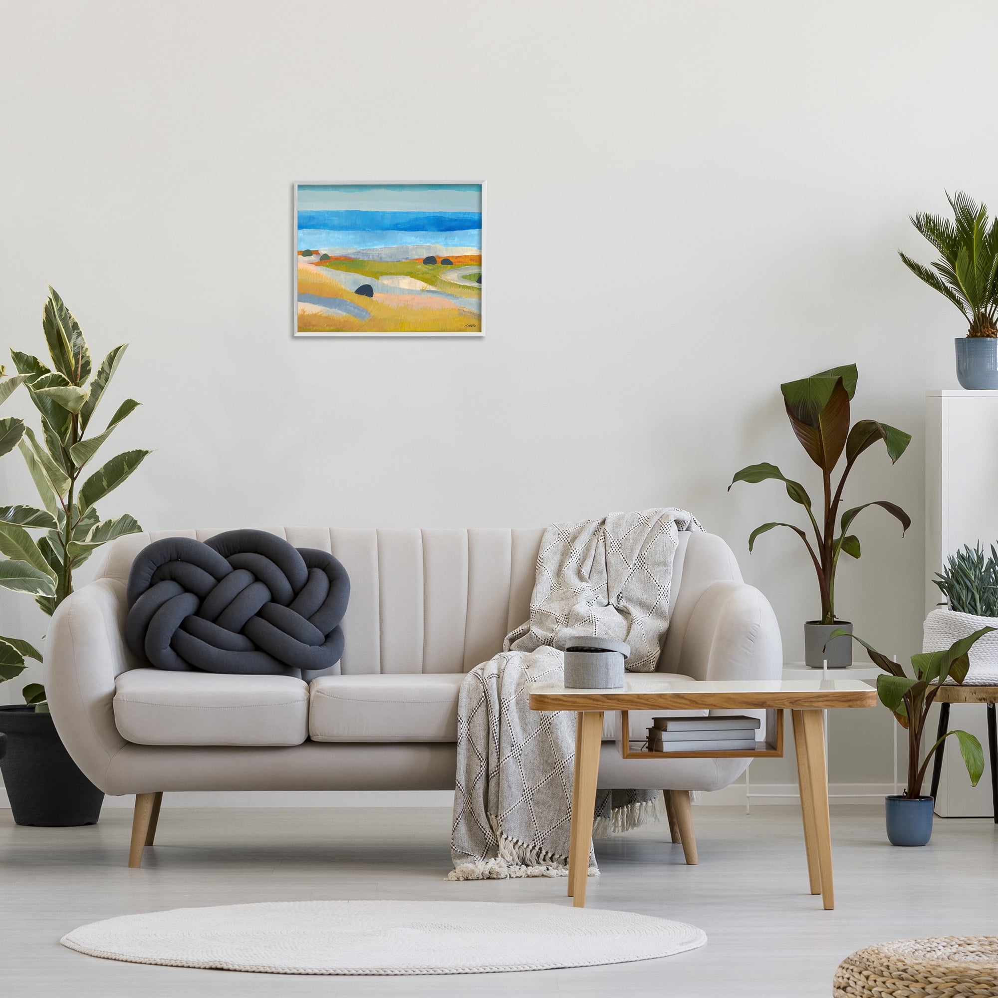Stupell Industries Abstract Grassland & Beach Landscape Painting White Framed Art Print Wall Art, 20 x 16