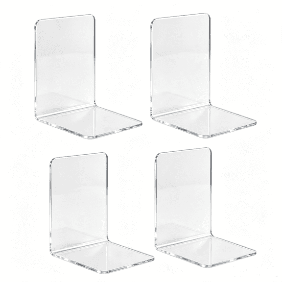 FGHAWQOW 2 Pairs Heavy-Duty Clear Book Ends, Sturdy Book Organizers for Heavy Books, Home Office & School Supplies