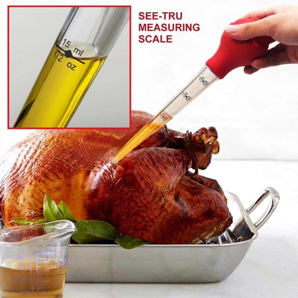 Sauce Oil   Pipette Portable Turkey Cooking Barbecue Tool with Cleaning Brush Dropper Silicone  Pump Pipe with Scale for Home and Kitchen 