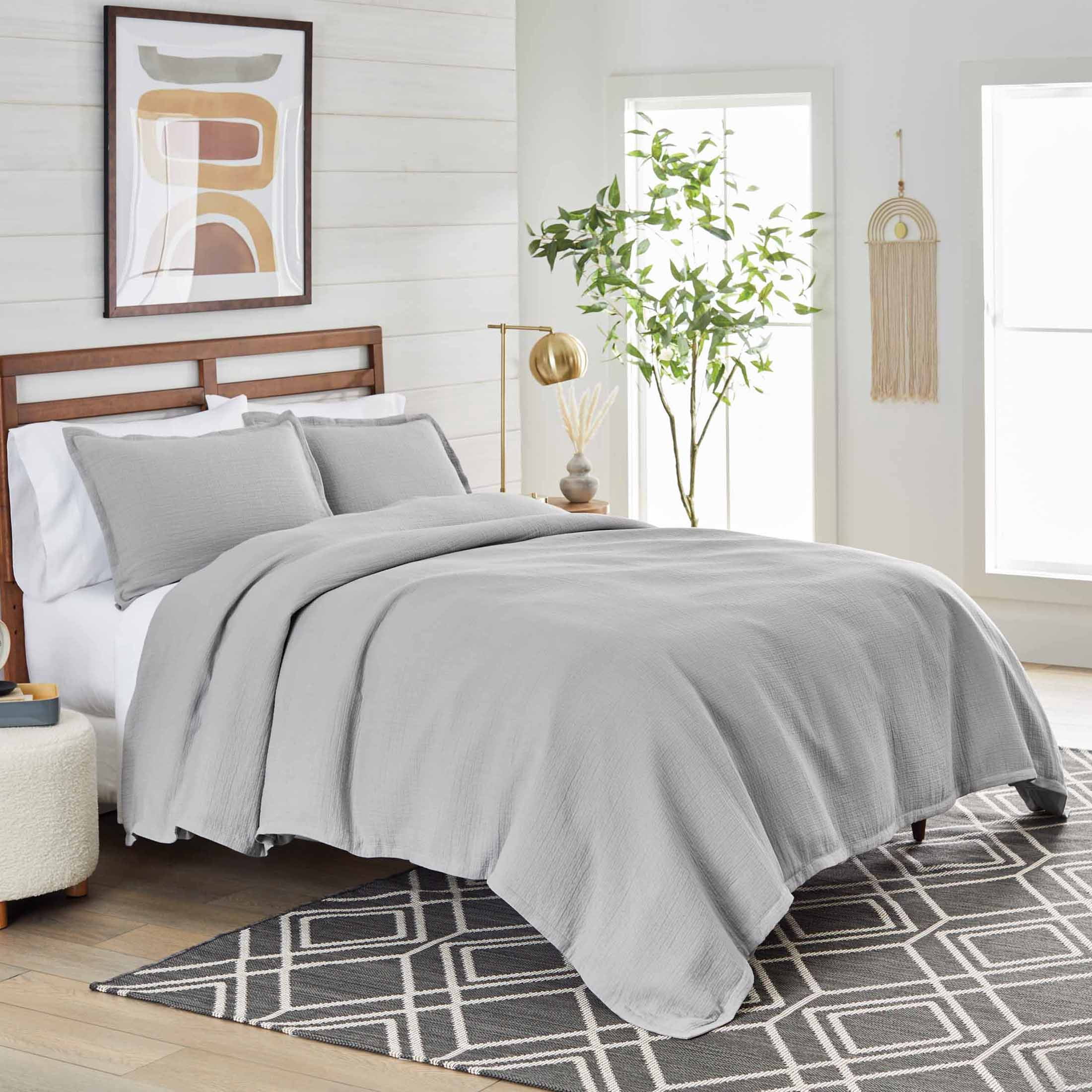 Better Homes & Gardens 3-Piece Silver Crinkled Gauze Duvet Set, Adult Full/Queen