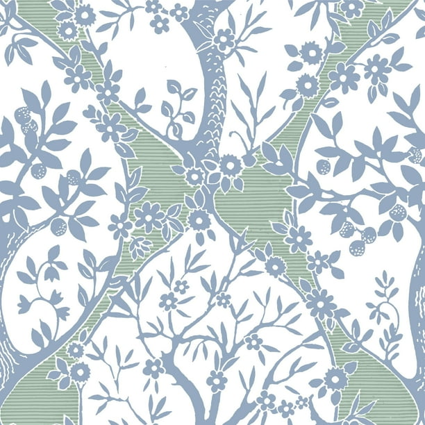 RoomMates Blue and Green Tree and Vine Ogee Peel and Stick Wallpaper
