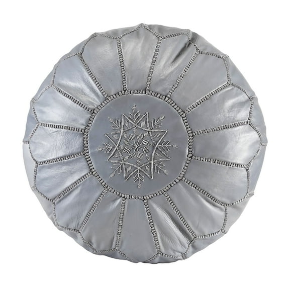 Pre-filled Genuine Leather Moroccan Ottoman, Handmade Leather Pouf Footstool, Natural Gray